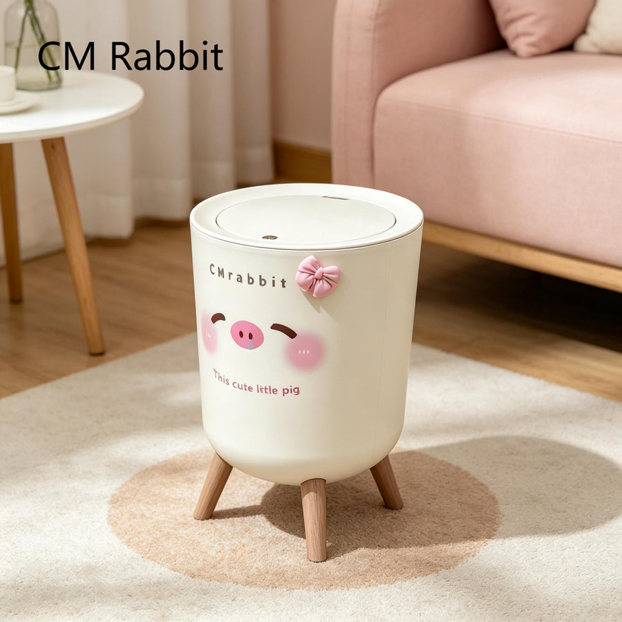 Poubelle à couvercle fermé avec motif adorable de cochon rose — Monptitlou