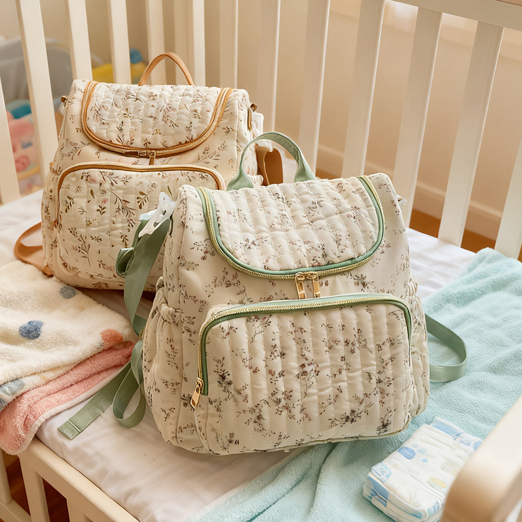 Sac à dos mère en fleurs grande capacité, sac de maternité matelassé — Monptitlou