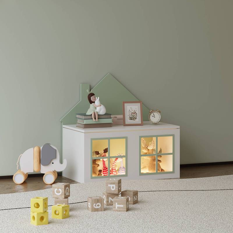 Boîte à jouets Vipsali avec couvercle design maison, 56 x 60 x 33 cm — Monptitlou Image
