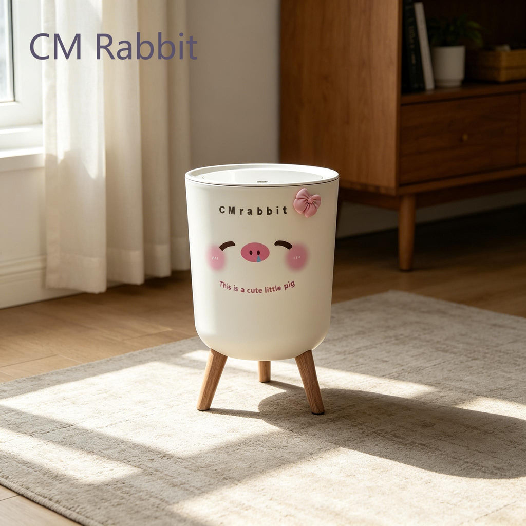 Poubelle à couvercle fermé avec motif adorable de cochon rose — Monptitlou