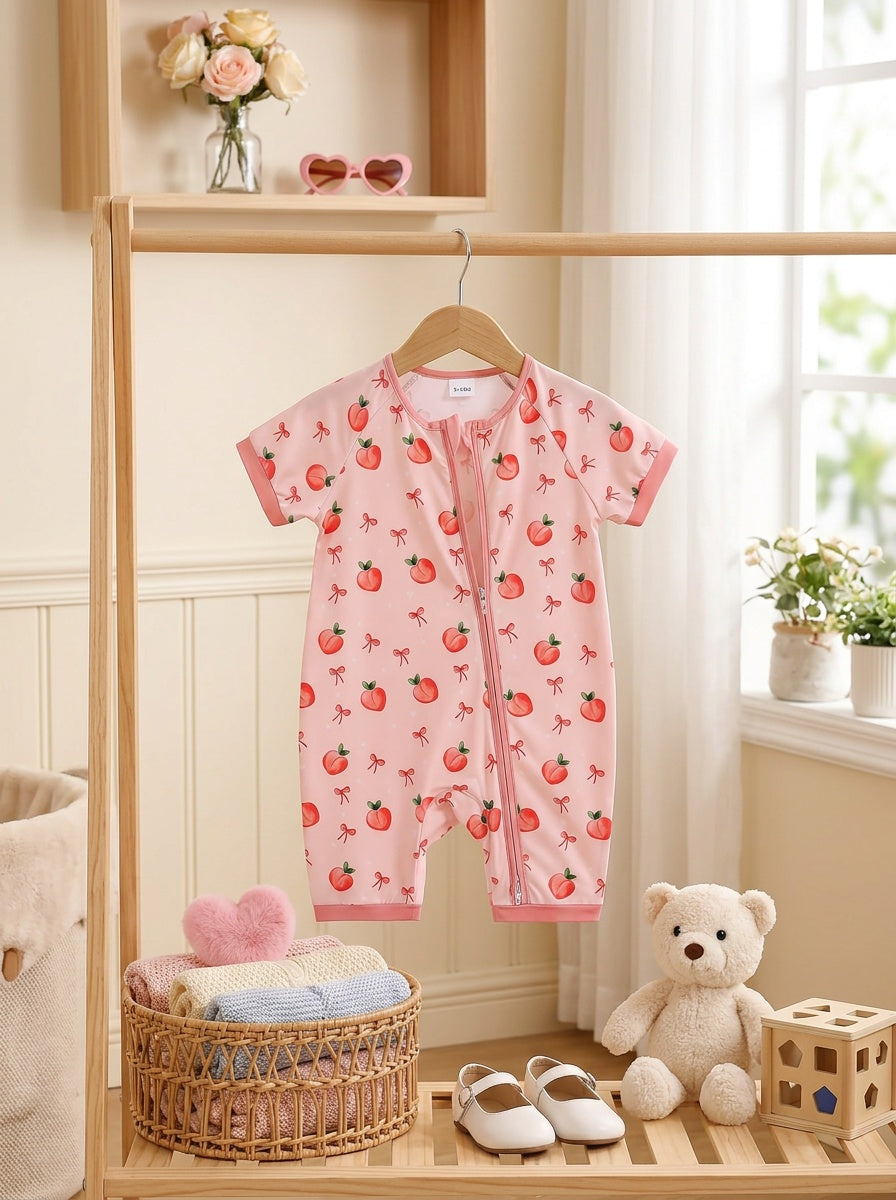 Combinaison bébé fille à motif pêches et nœuds — Monptitlou