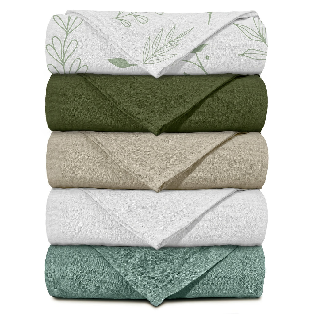 Lot de 5 langes bébé en mousseline, 7 motifs