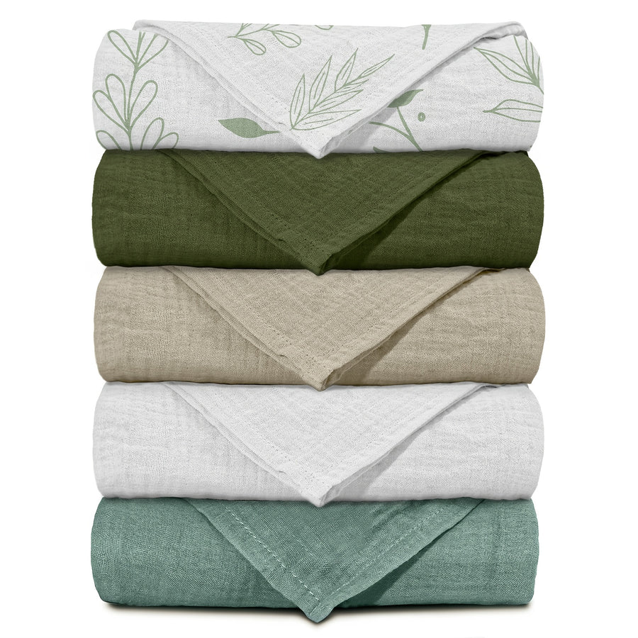 Lot de 5 langes bébé en mousseline, 7 motifs