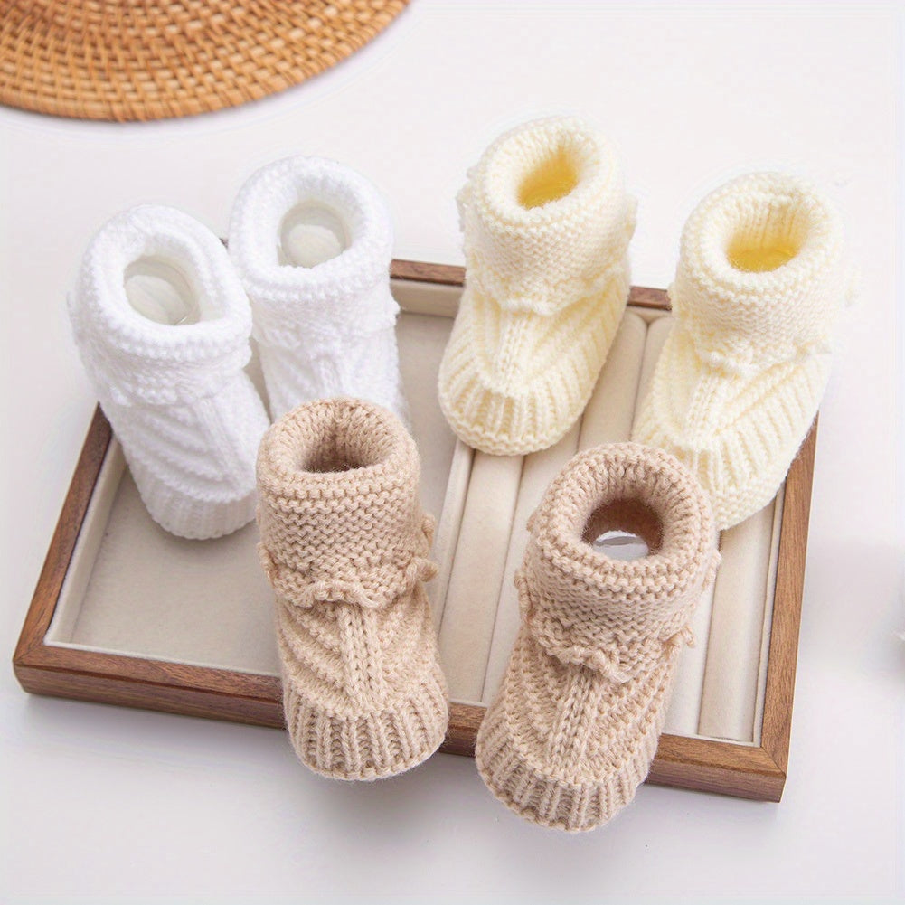 1 paire de chaussettes bébé en tricot 0-12 mois, chaussettes de marche unies Crochet, couleur crème unie, chaussettes co