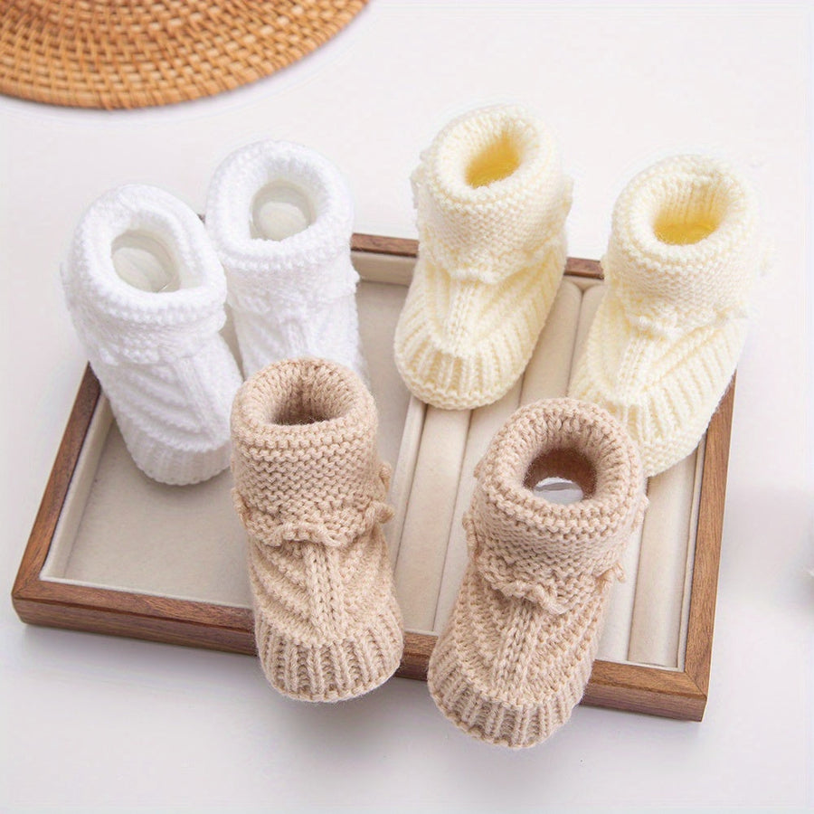 1 paire de chaussettes bébé en tricot 0-12 mois, chaussettes de marche unies Crochet, couleur crème unie, chaussettes co