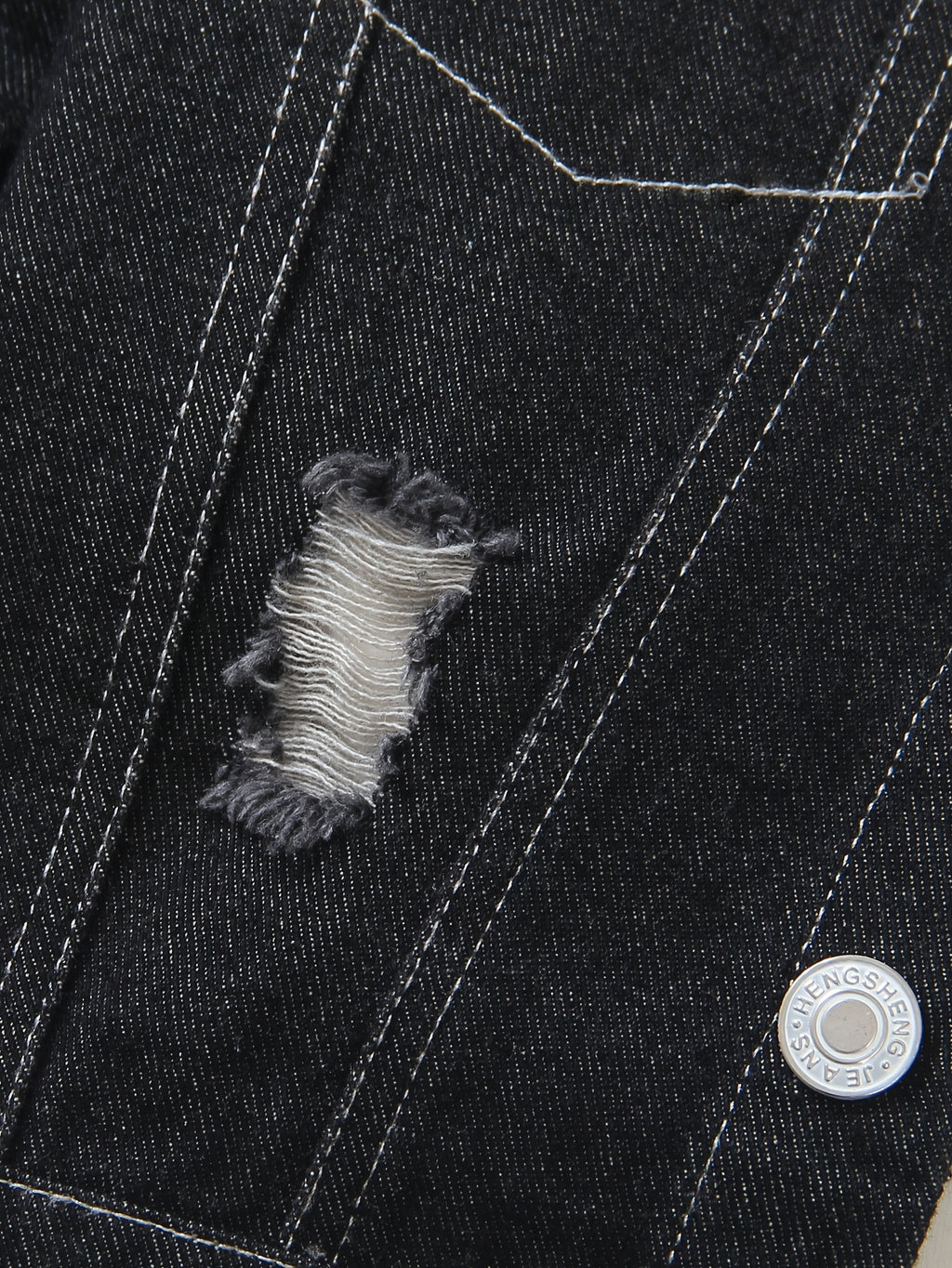 Ensemble Jeans à Manches Longues et Taille Élastique Déchiré pour
