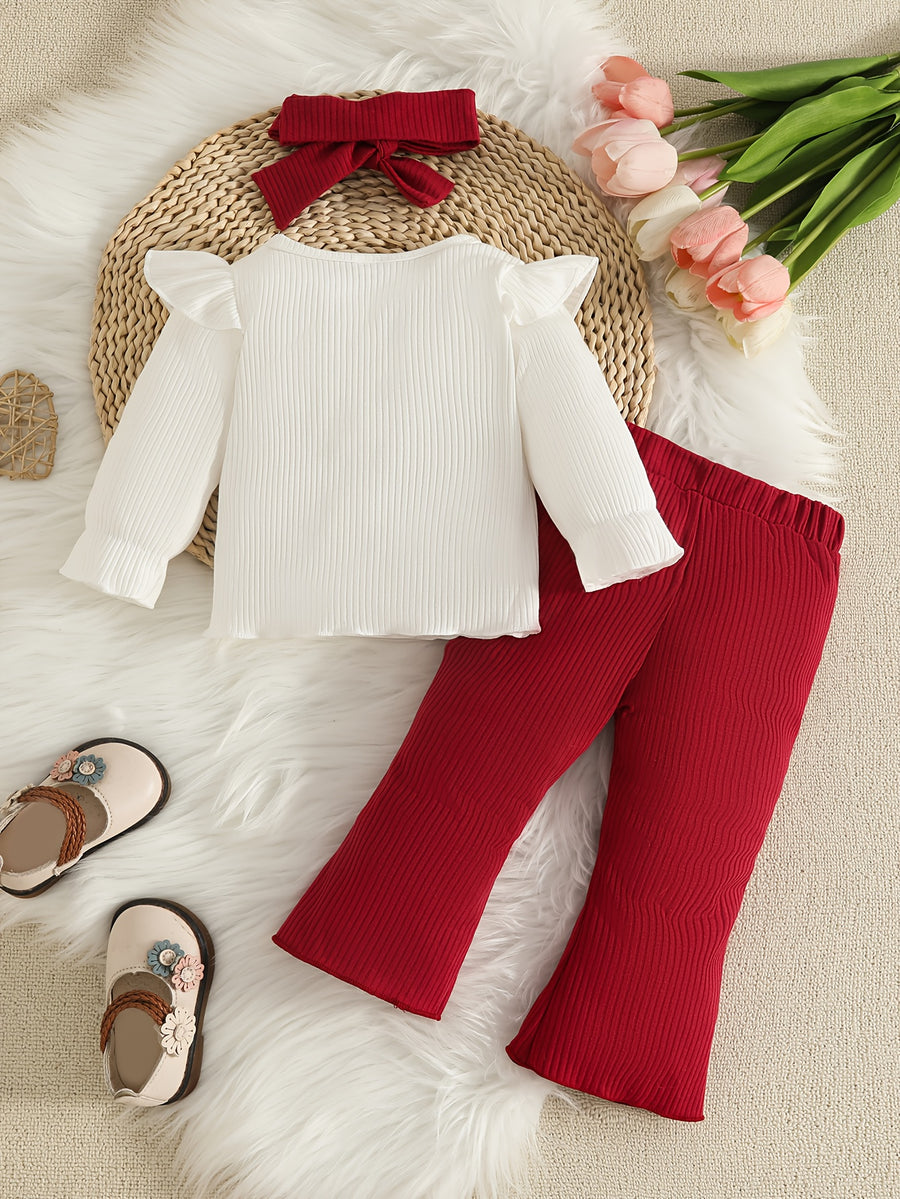 Ensemble trois pièces haut à manches longues brodé cœur + pantalon +, photo 20
