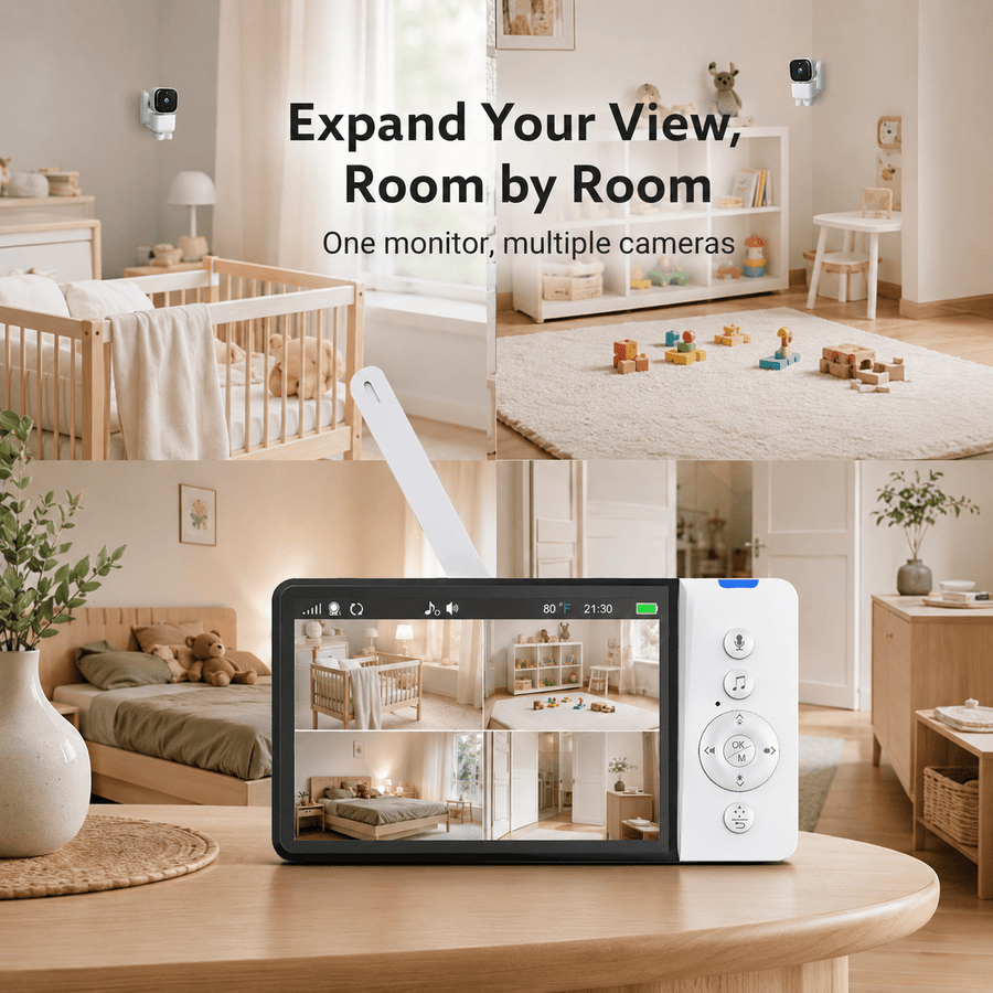 Moniteur vidéo bébé 720P 5 pouces avec caméra PTZ suivi automatique — Monptitlou