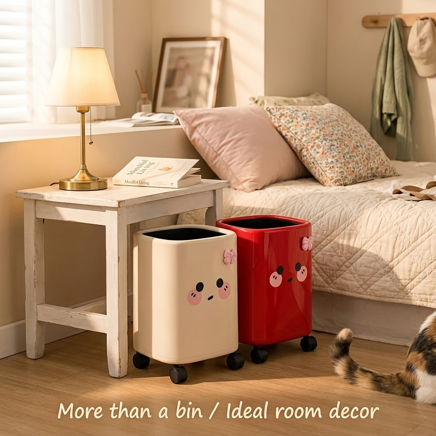 Poubelle décorative rose avec nœud et motif cartoon, double couche — Monptitlou