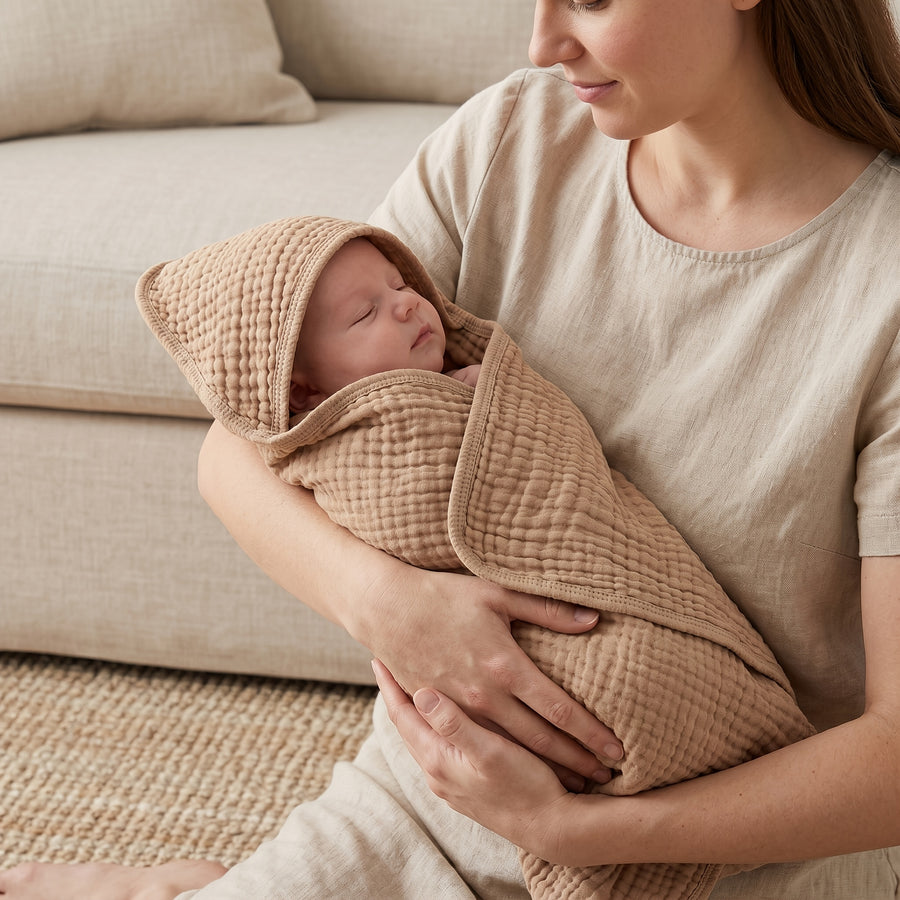 Serviettes de bain à capuche pour nouveau-né 100 % mousseline de coton — Monptitlou