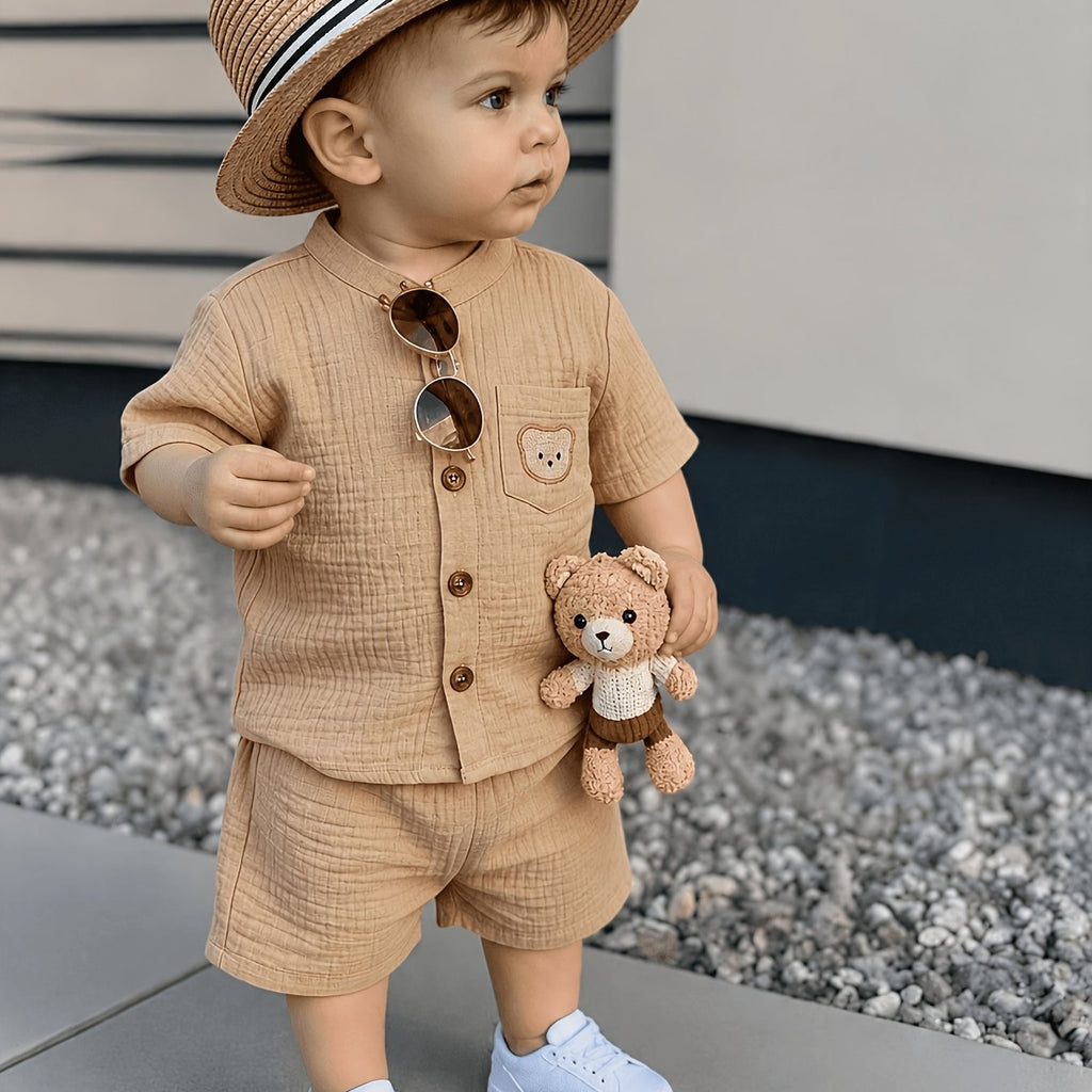 Ensemble 2 pièces pour garçon 0-3 ans : chemise à col droit manches — Monptitlou