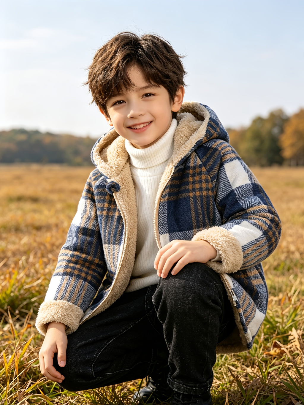 Veste cardigan zippée réversible, confortable et chaude, à carreaux