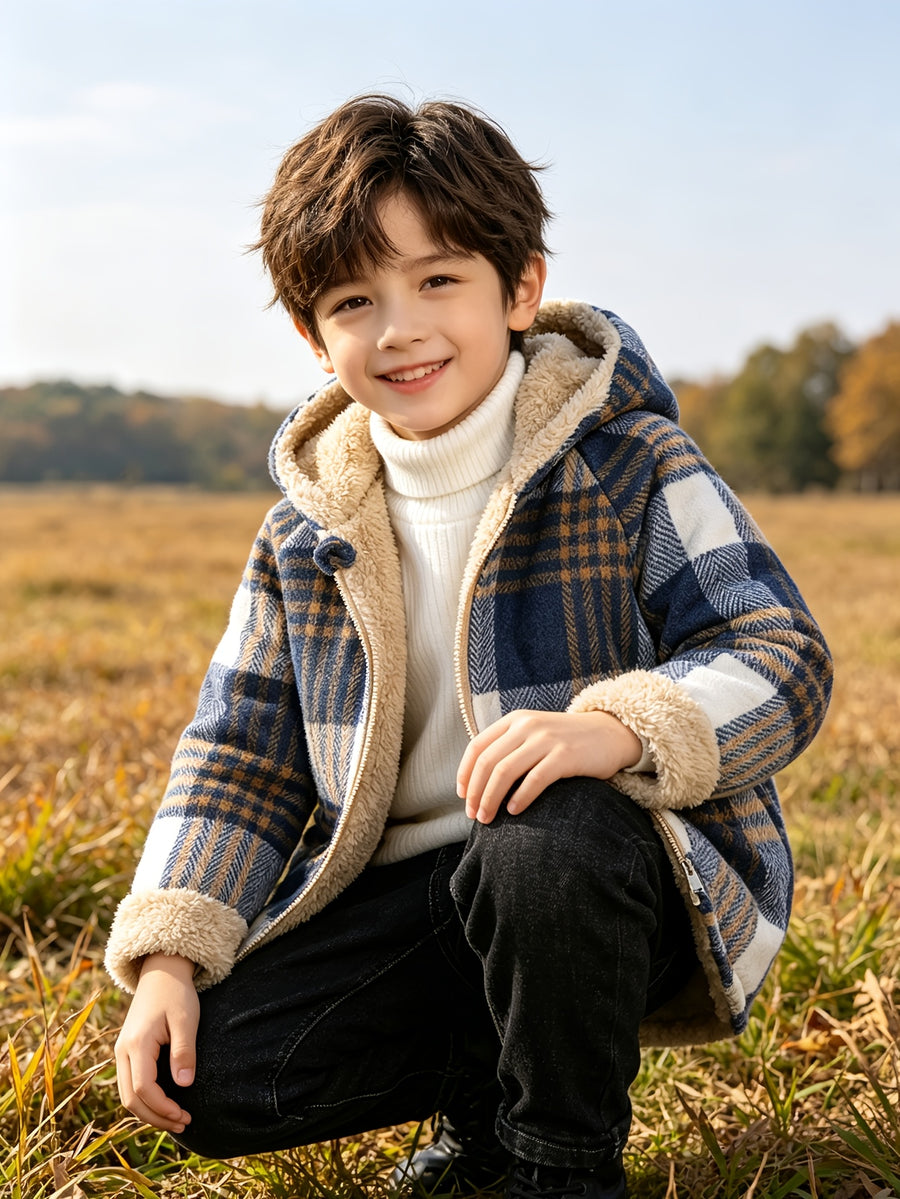 Veste cardigan zippée réversible, confortable et chaude, à carreaux