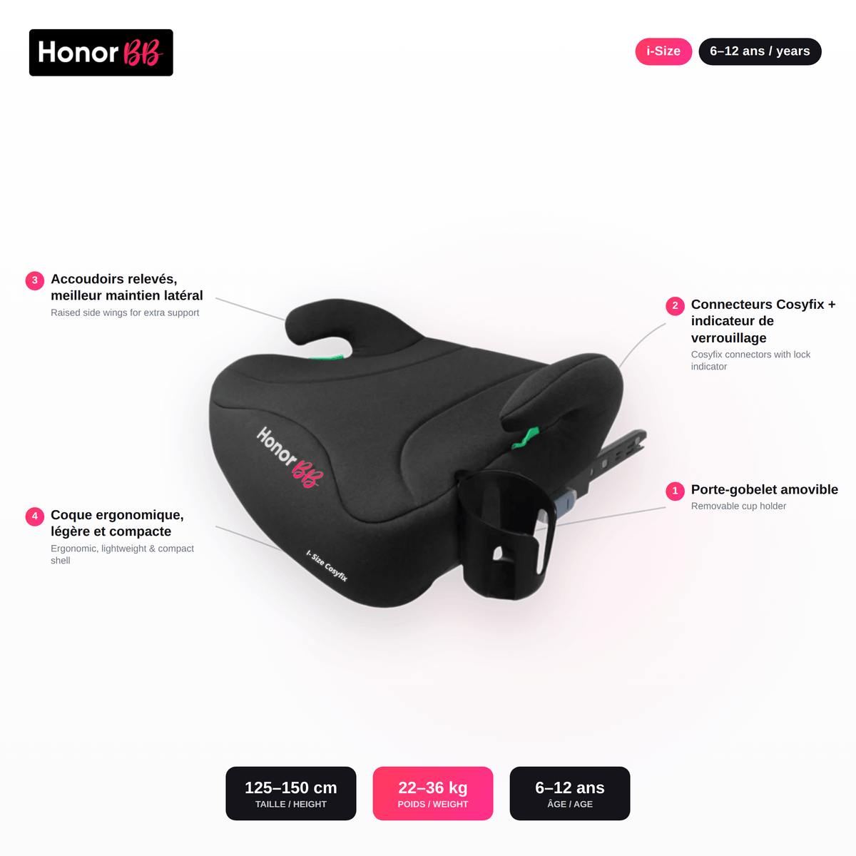 HonorBB Rehausseur I-Size ISOFIX Cosyfix R129 – Sécurité et confort — Monptitlou Image