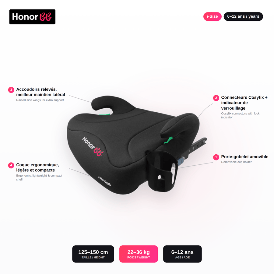 HonorBB Rehausseur I-Size ISOFIX Cosyfix R129 – Sécurité et confort — Monptitlou