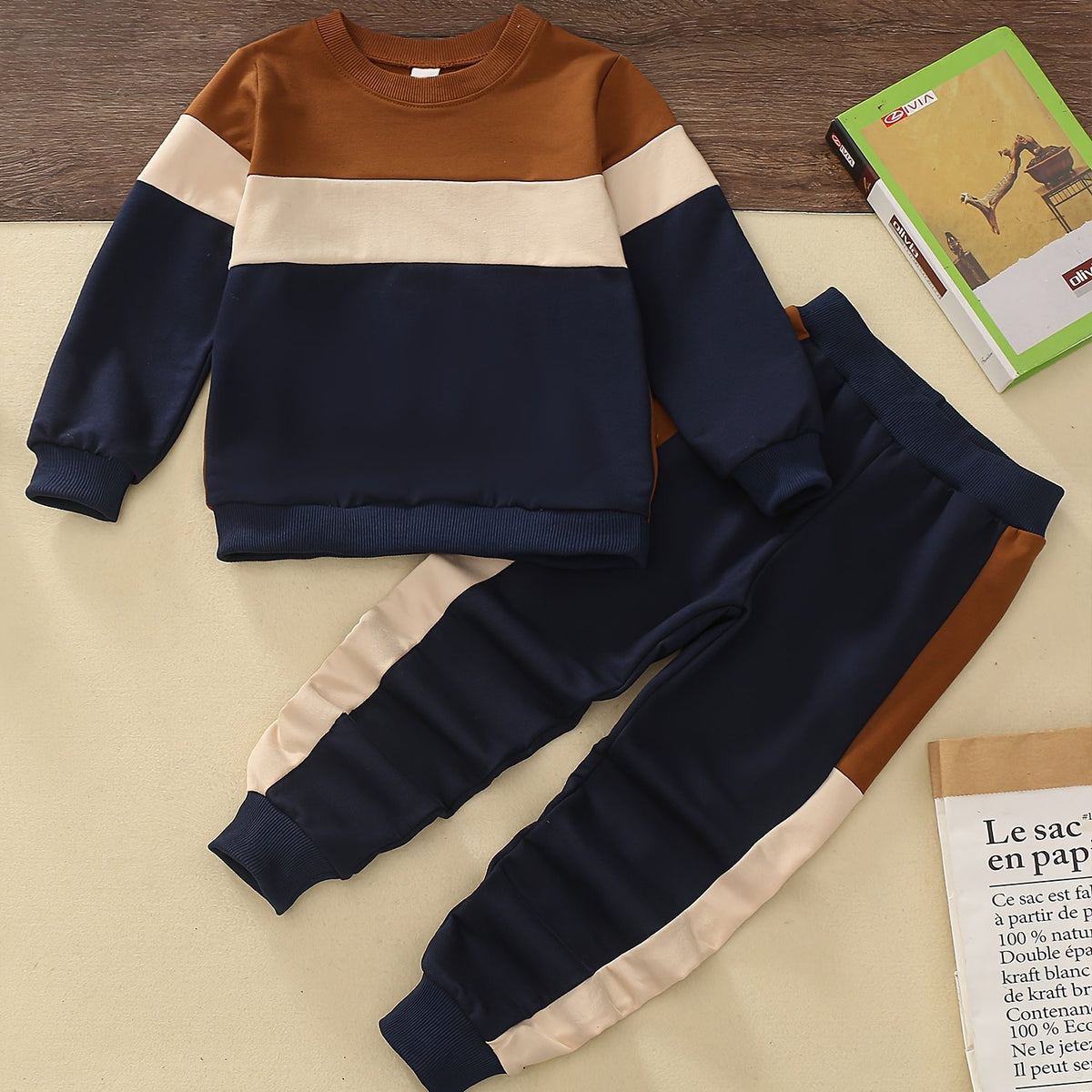 [Parfait pour l'extérieur] Costume Longue Manche Brun Tricolore Soudé — Monptitlou Image