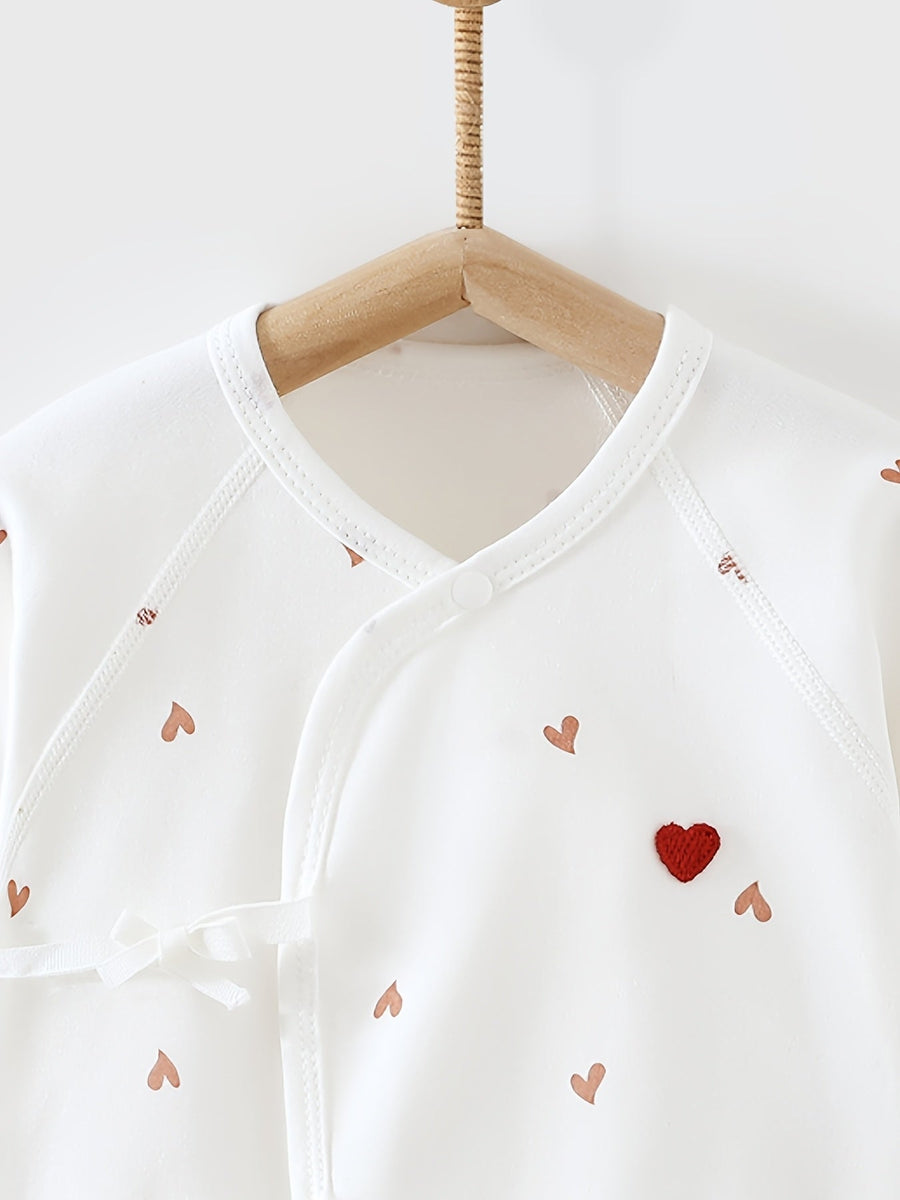 Lot de 3 tenue nouveau-né ensemble haut et bas imprimé cœur doux avec bonnet, unisexe quotidien décontracté pour extérie
