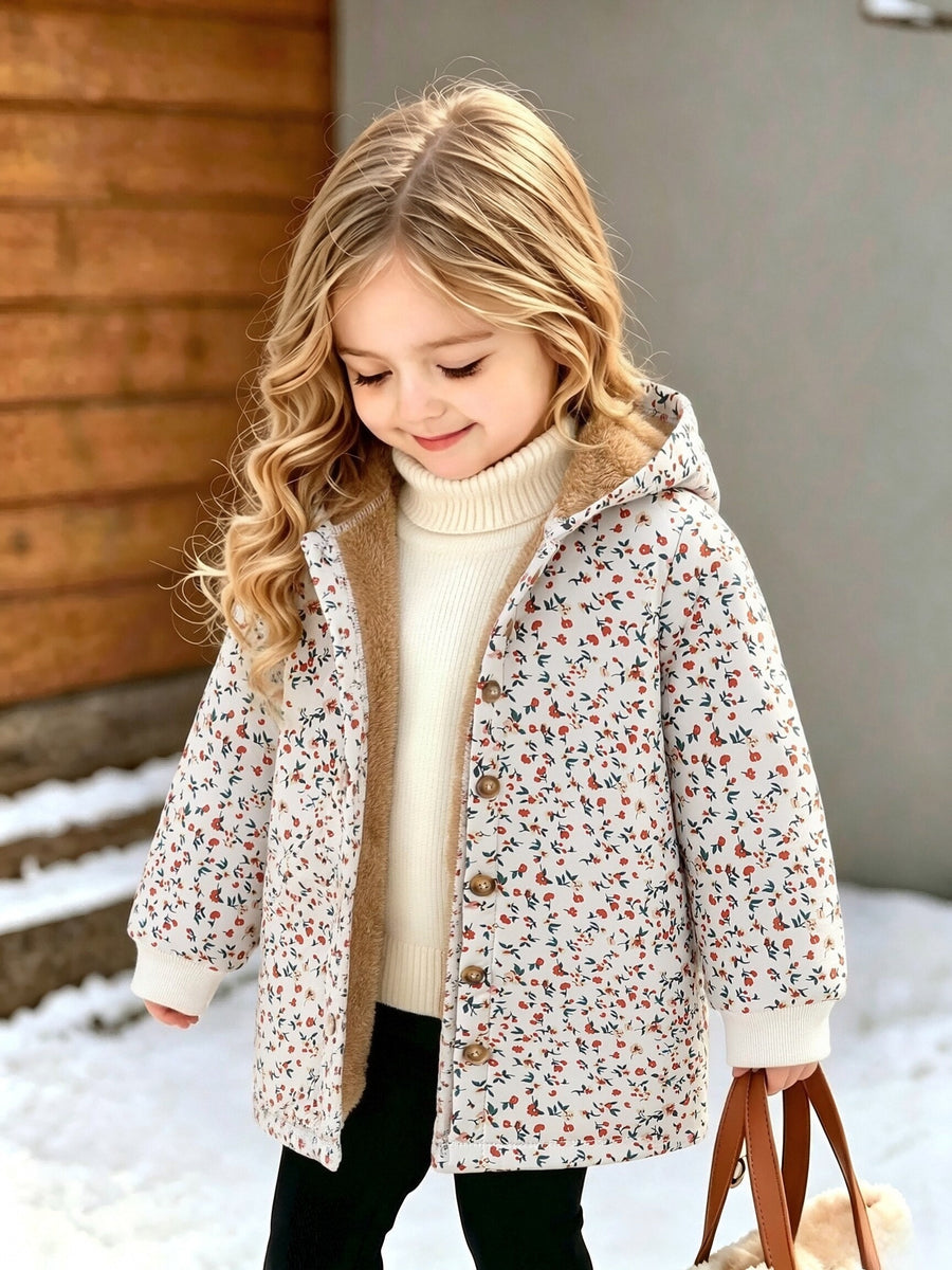 Veste à capuche pour fille début d'automne à imprimé floral — Monptitlou