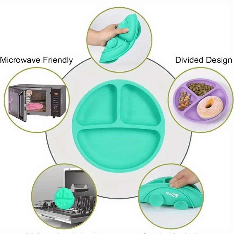 Assiettes à ventouse pour bébés, en silicone avec couvercle — Monptitlou