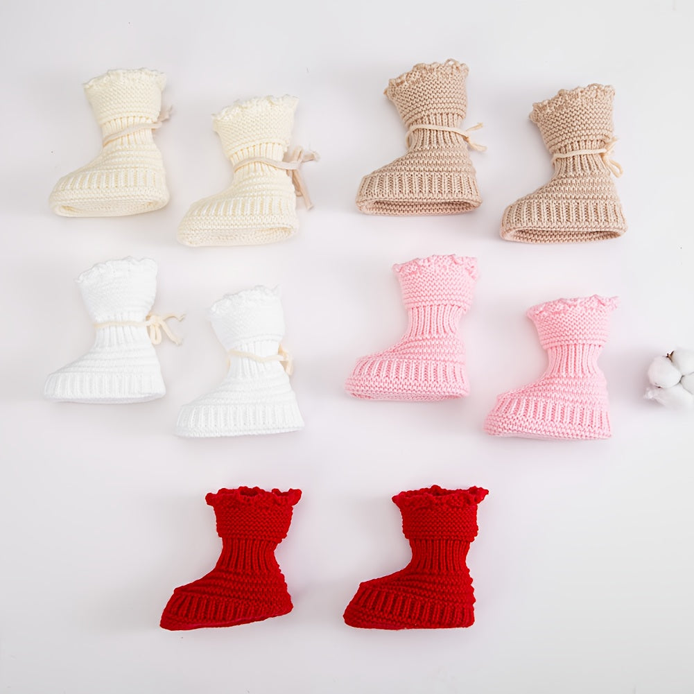 1 paire de chaussettes bébé en tricot 0-12 mois, chaussettes de marche unies Crochet, couleur crème unie, chaussettes co
