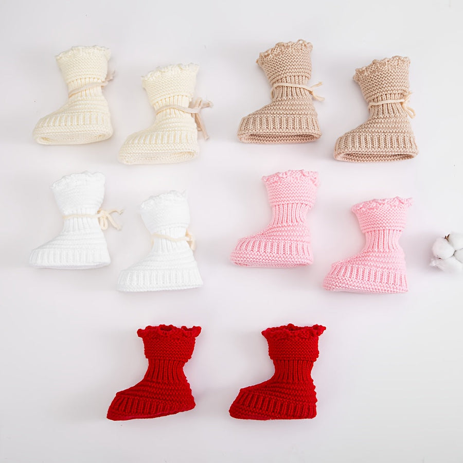 1 paire de chaussettes bébé en tricot 0-12 mois, chaussettes de marche unies Crochet, couleur crème unie, chaussettes co