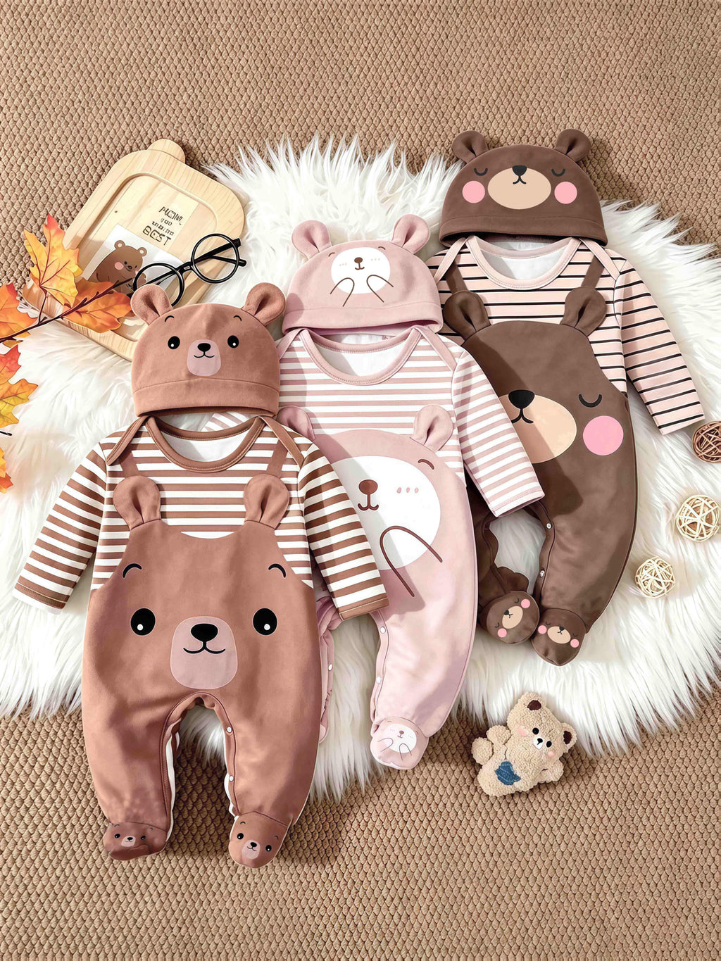 Grenouillère pour bébé ours en peluche mignon avec chaussons — Monptitlou