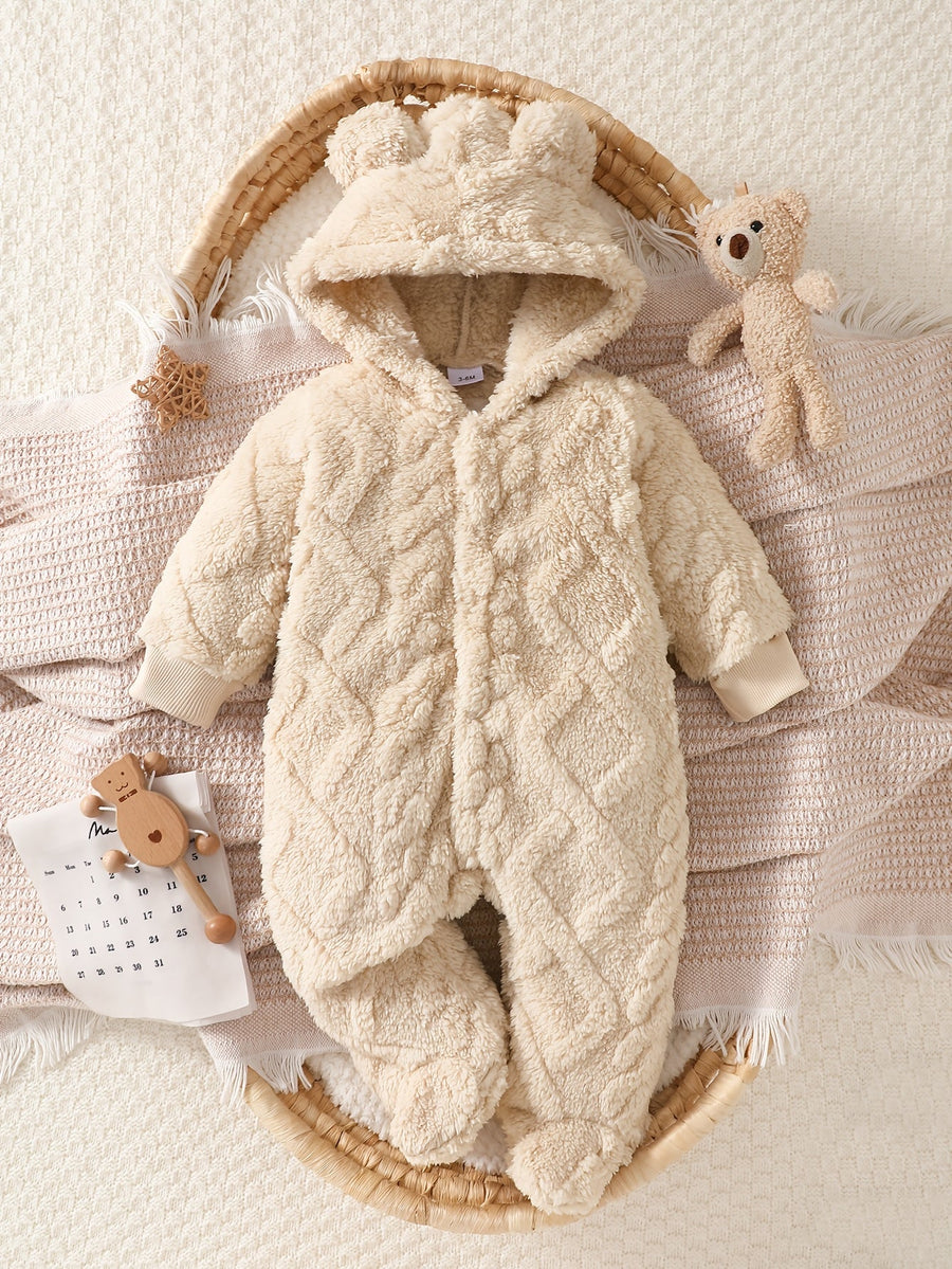 Grenouillère à pieds et à capuche ours en peluche kaki mignonne pour — Monptitlou