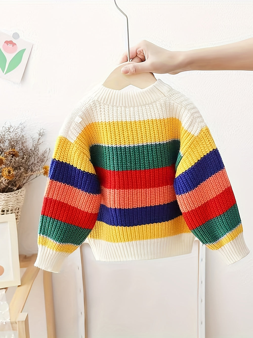 Pull rayé pour enfants, pull arc-en-ciel à col rond — Monptitlou