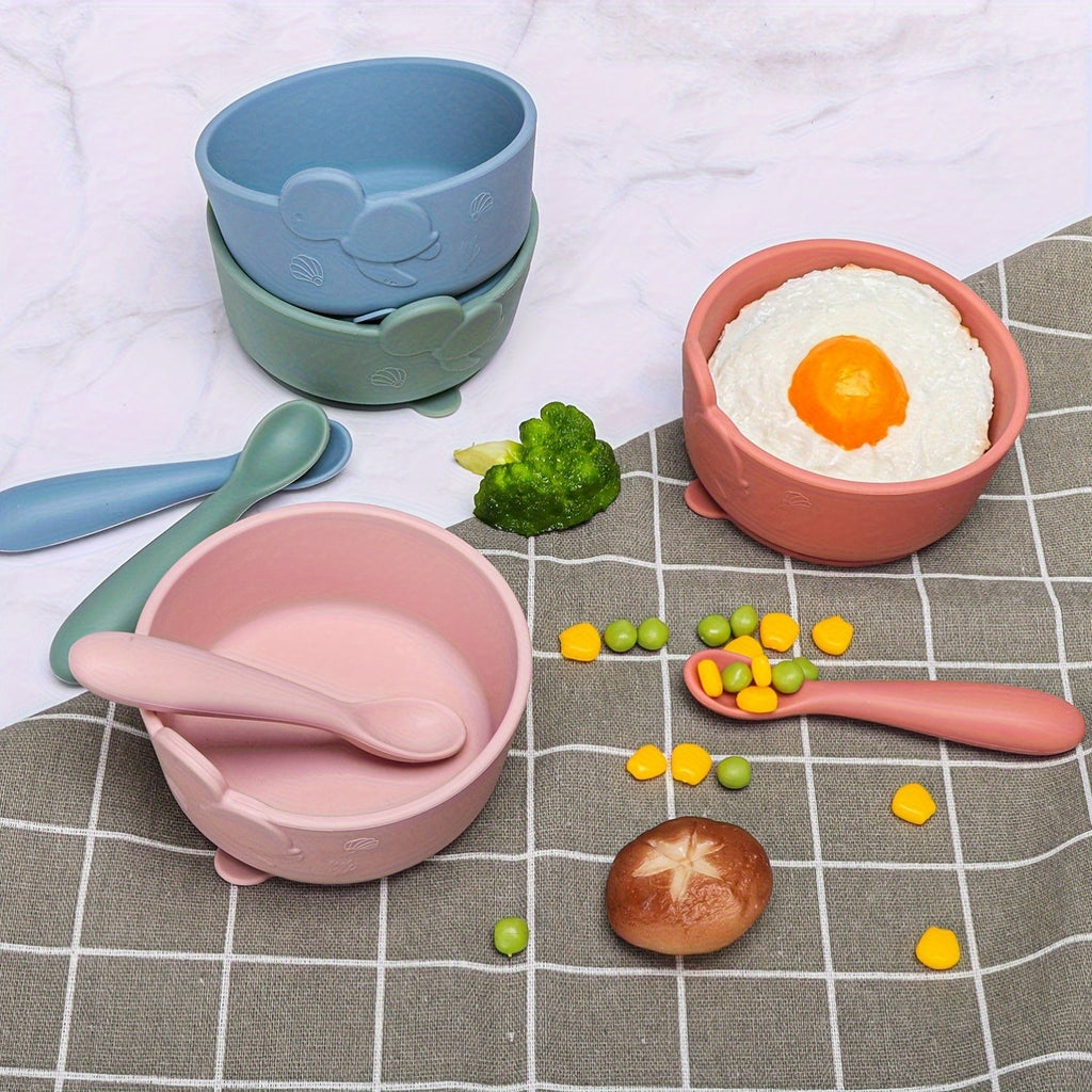 Bols en silicone alimentaire pour bébé avec cuillère 120 mm — Monptitlou