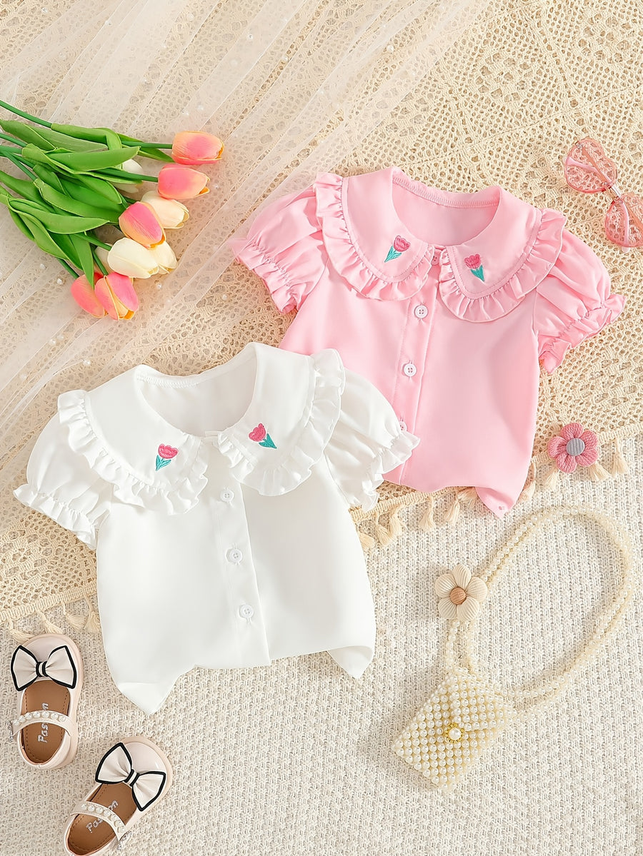 Chemise d'été à col poupée pour filles — Monptitlou