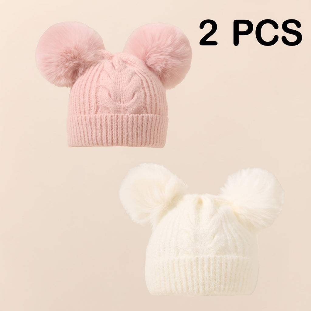 Nouveau-né Bébé Petite Fille Bonnet Pom-Pom Chaud Chaleureux Tricot — Monptitlou