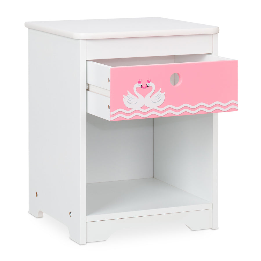 Table de chevet pour enfant « Cygne » en blanc/rose — Monptitlou