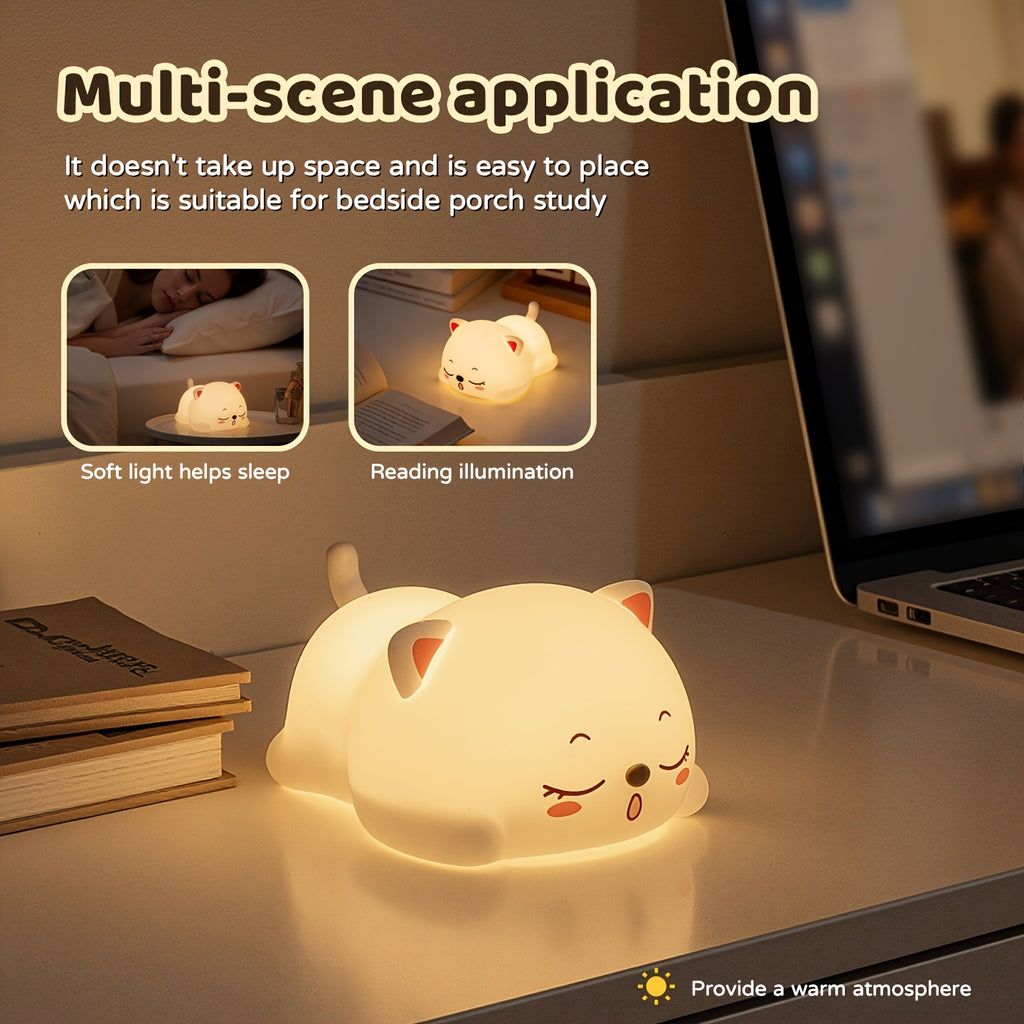 Veilleuse Chat Mignon, Lampe LED en Forme de Chat Endormi — Monptitlou