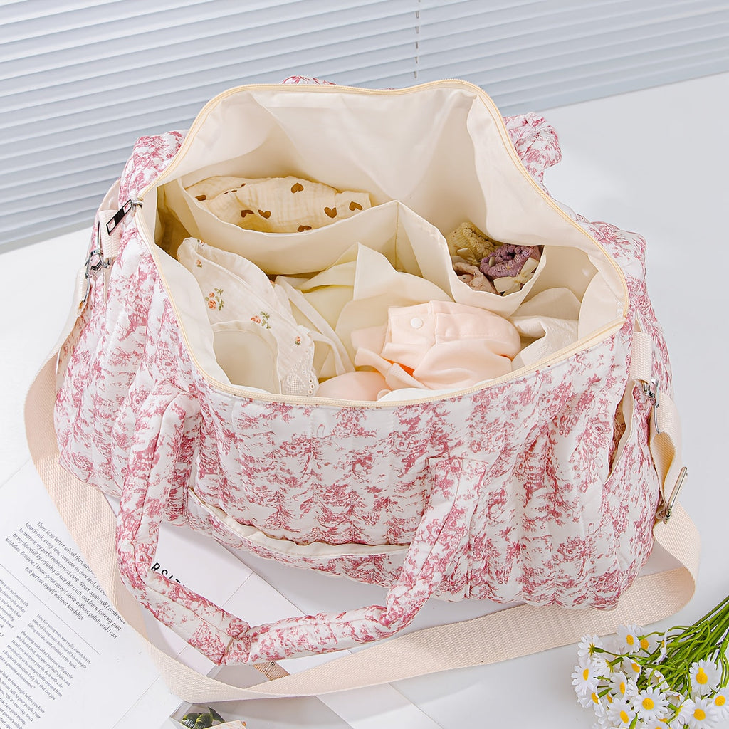 Sac fourre-tout grand modèle à motifs floraux, matelassé, portable avec fleurs mignonnes pour voyage, texture douce, por
