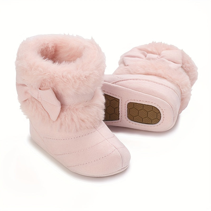 Chaussures pour bébé de 0 à 1 an Filles Hiver Polaire Confortable Bottes de neige Mignon Nœud Chaussures Bébé Semelle so