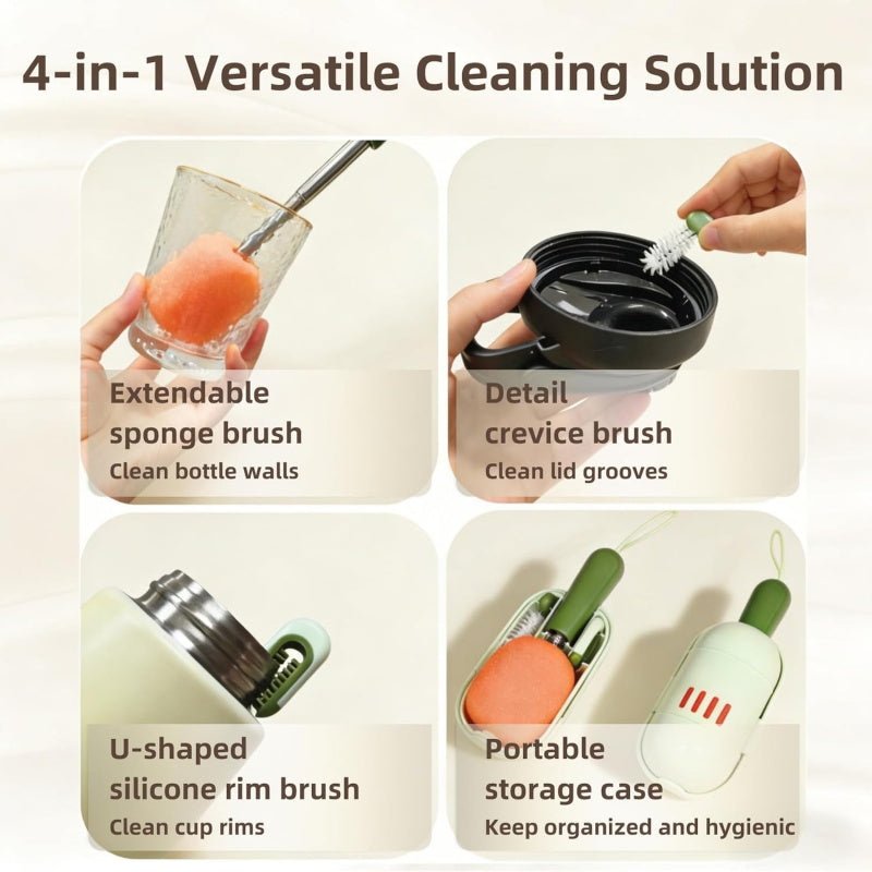 Brosse de Nettoyage de Voyage 4-en-1 Portable pour Biberons avec Manche — Monptitlou
