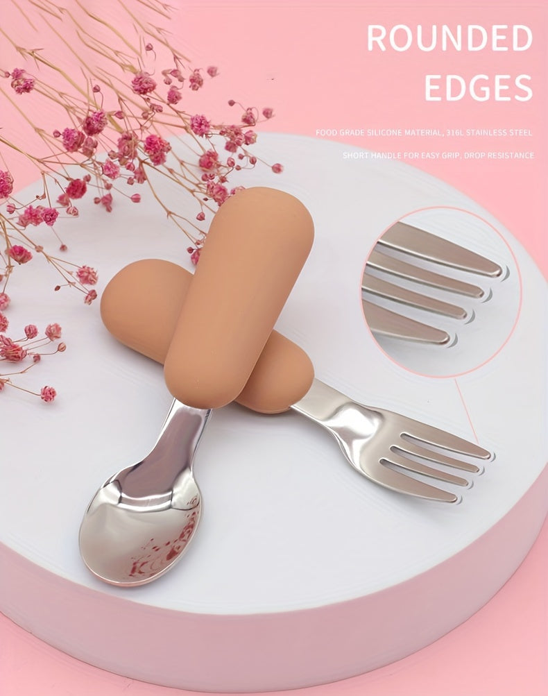 Cuillère et fourchette en acier inoxydable 304 avec manche en silicone — Monptitlou