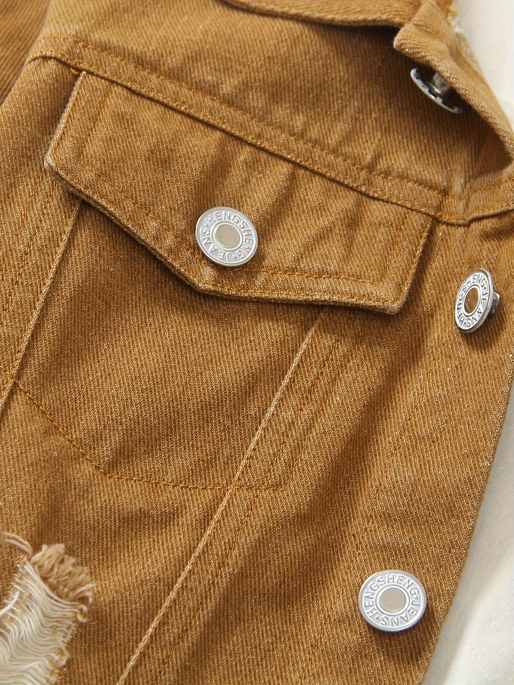 Ensemble Jeans à Manches Longues et Taille Élastique Déchiré pour