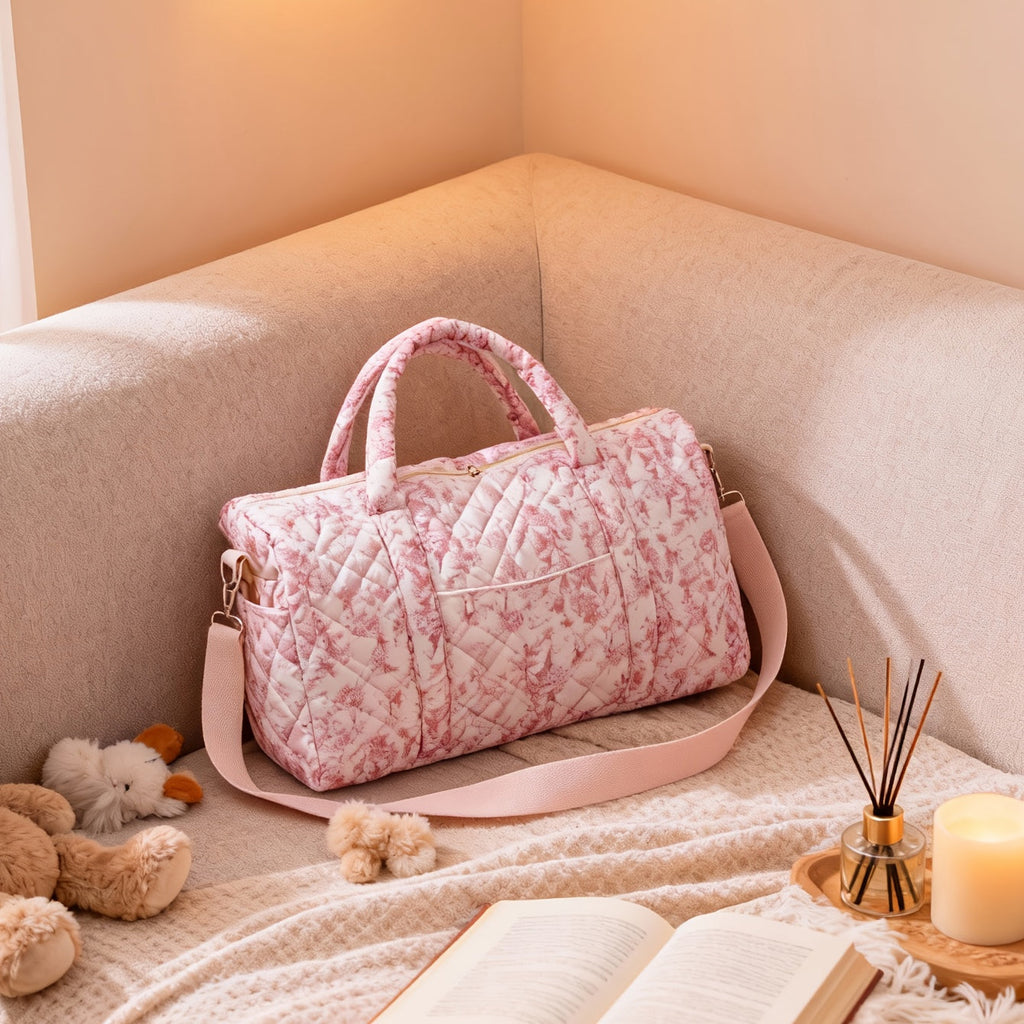 Sac fourre-tout grand modèle à motifs floraux, matelassé, portable avec fleurs mignonnes pour voyage, texture douce, por