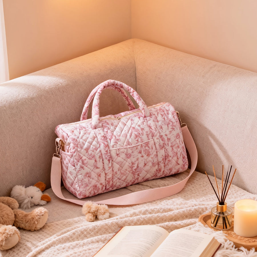 Sac fourre-tout grand modèle à motifs floraux, matelassé, portable avec fleurs mignonnes pour voyage, texture douce, por