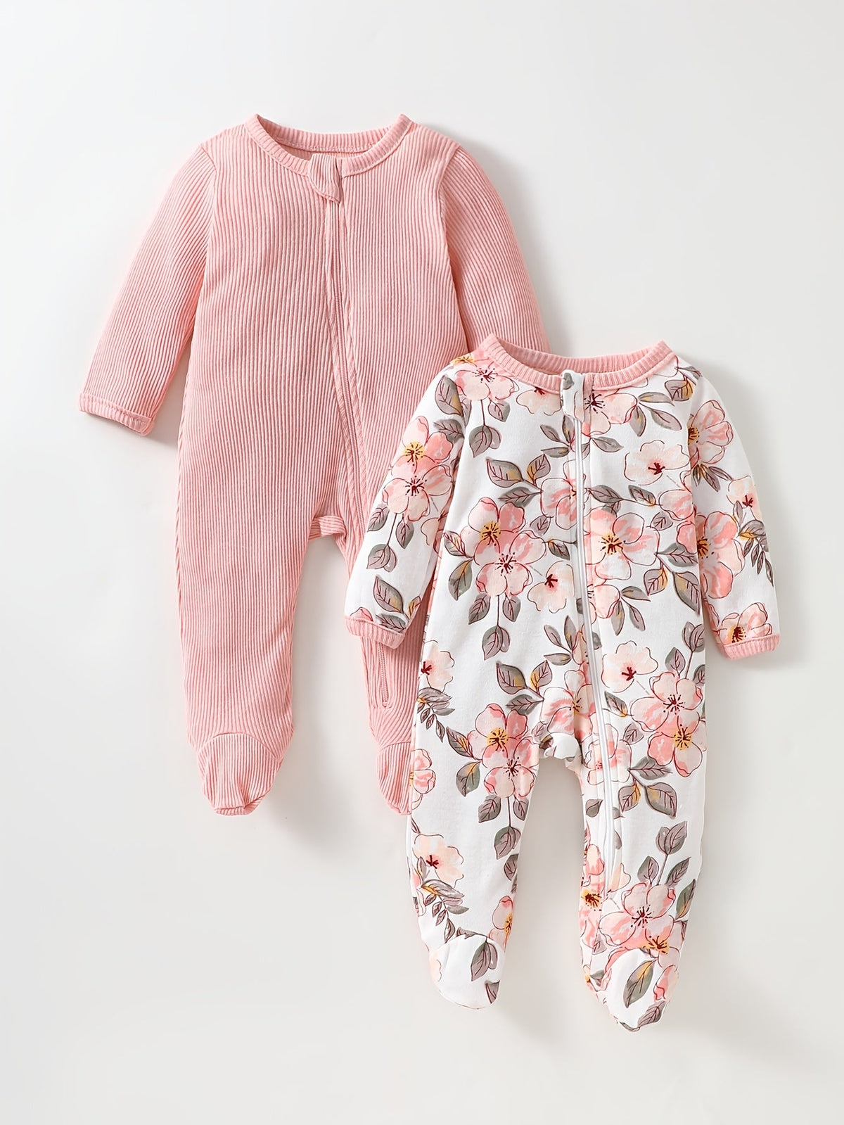 2 bodysuits pieds pour bébé fille, tissu doux — Monptitlou Image