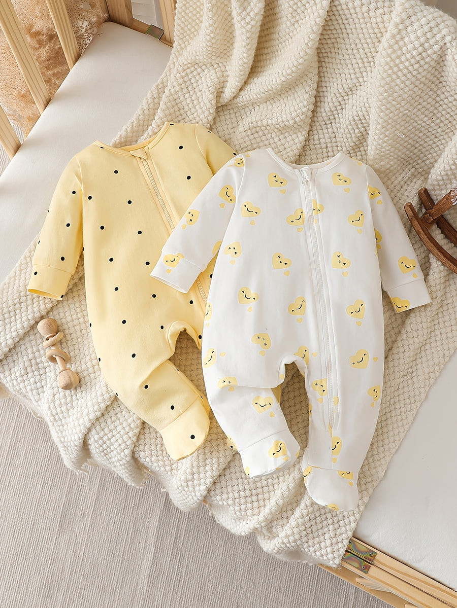 Bodies zippés à manches longues et pieds pour bébés filles — Monptitlou