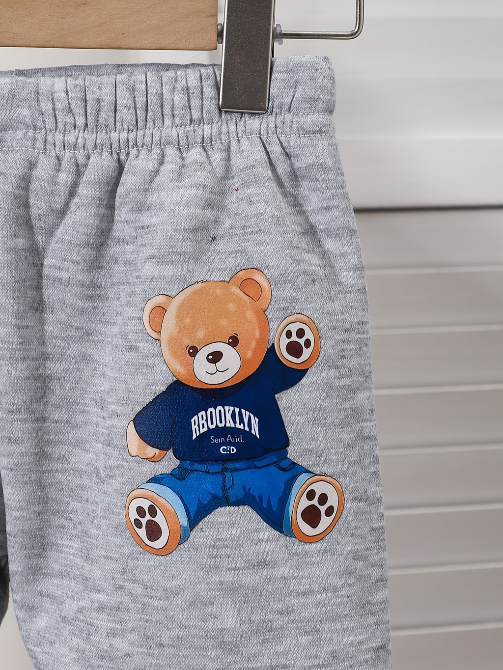 Ensemble sweat à manches longues en polaire imprimé ours cartoon rayé — Monptitlou