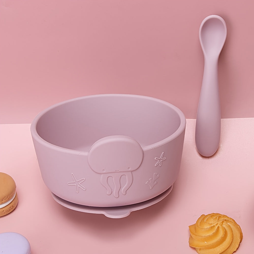 Bols en silicone alimentaire pour bébé avec ventouse, cuillère — Monptitlou