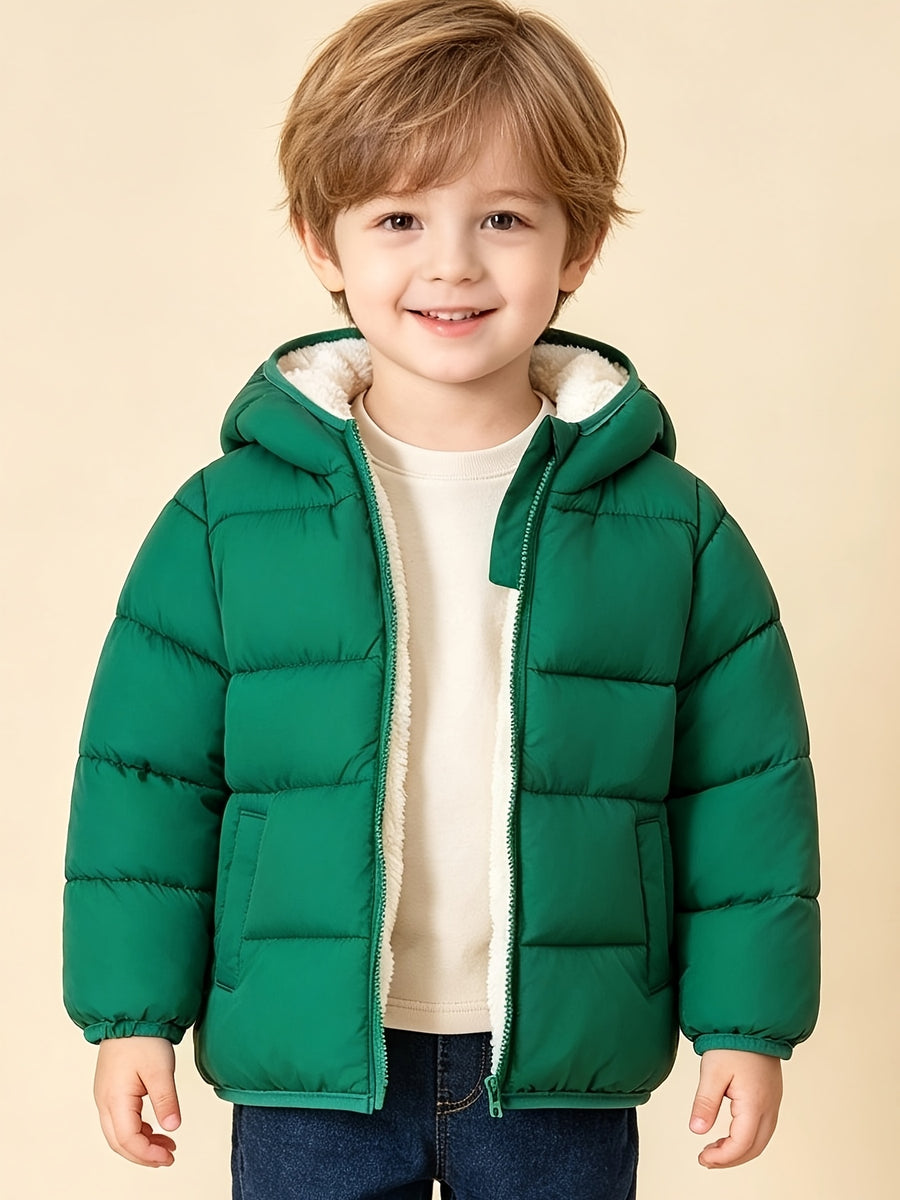 Veste d'hiver à capuche pour garçons, veste chaude légère en polaire