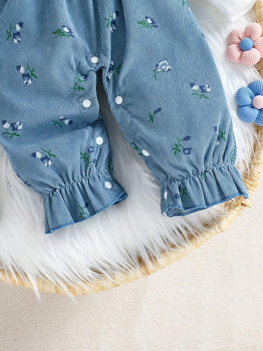 Barboteuse Bébé Fille Mignonne à Manches Longues avec Nœud Floral et — Monptitlou
