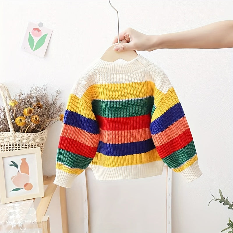Pull rayé pour enfants, pull arc-en-ciel à col rond — Monptitlou Image