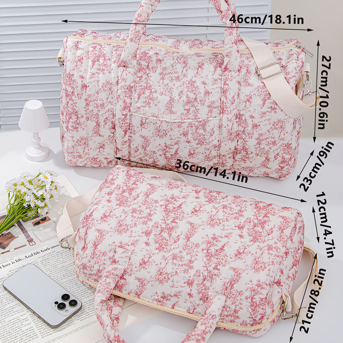 Sac fourre-tout grand modèle à motifs floraux, matelassé — Monptitlou Image