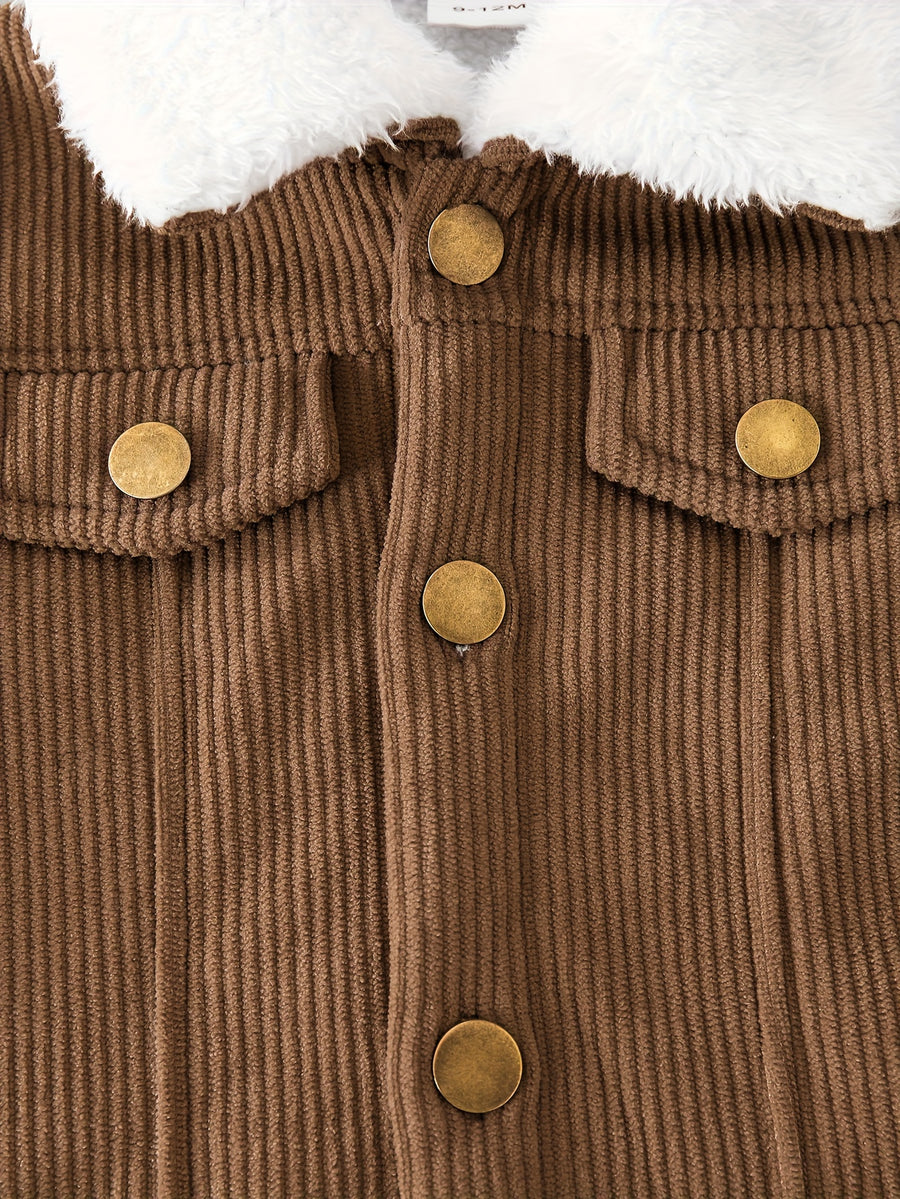Ensemble Garçon : Veste en Velours Côtelé et Manteau Brun en Peluche à — Monptitlou