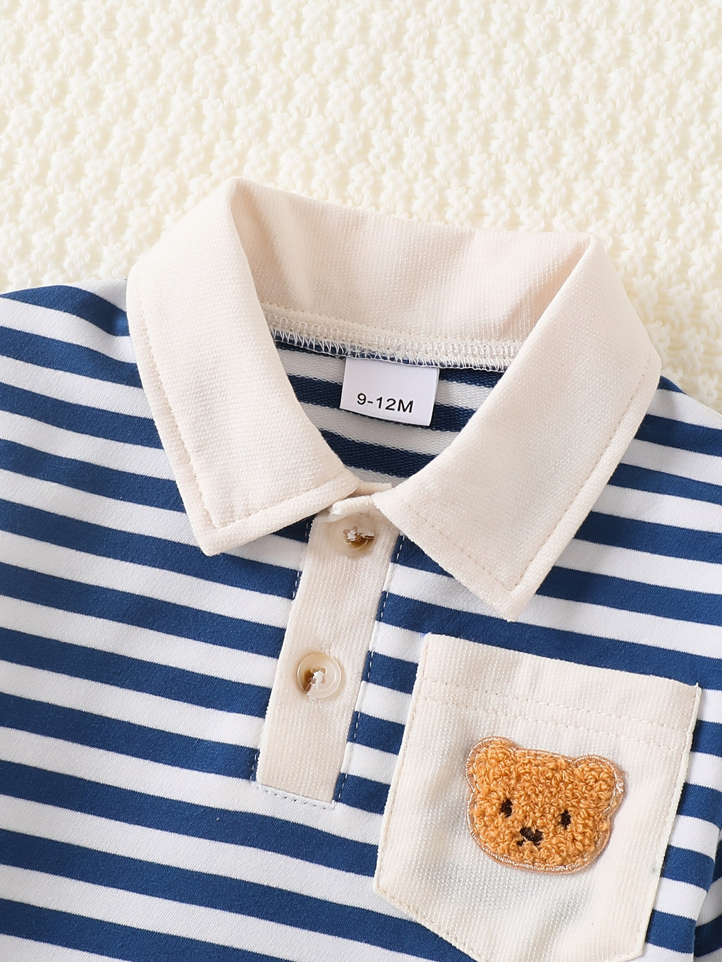 Ensembles en denim pour garçons : chemise rayée avec poche ours — Monptitlou